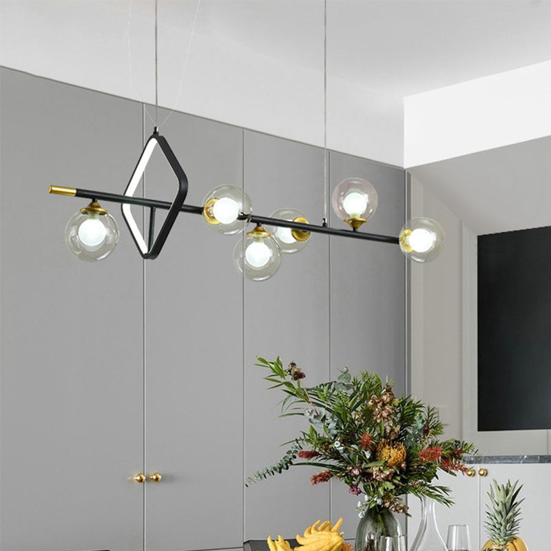 Molecular Dining Room Island Pendant Light Dual Glass 6-Light Modernism Hanging Lamp Kit with Metal Frame Clearhalo 'Ceiling Lights' 'Close To Ceiling Lights' 'Glass shade' 'Glass' 'Island Lights' Lighting' 2039116