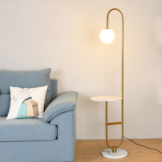 Milky Glass Ball Standing Floor Light Nordic 1 Head Reading Floor Lamp with Tea Table Decoration Marble Clearhalo 'Floor Lamps' 'Lamps' Lighting' 2039144