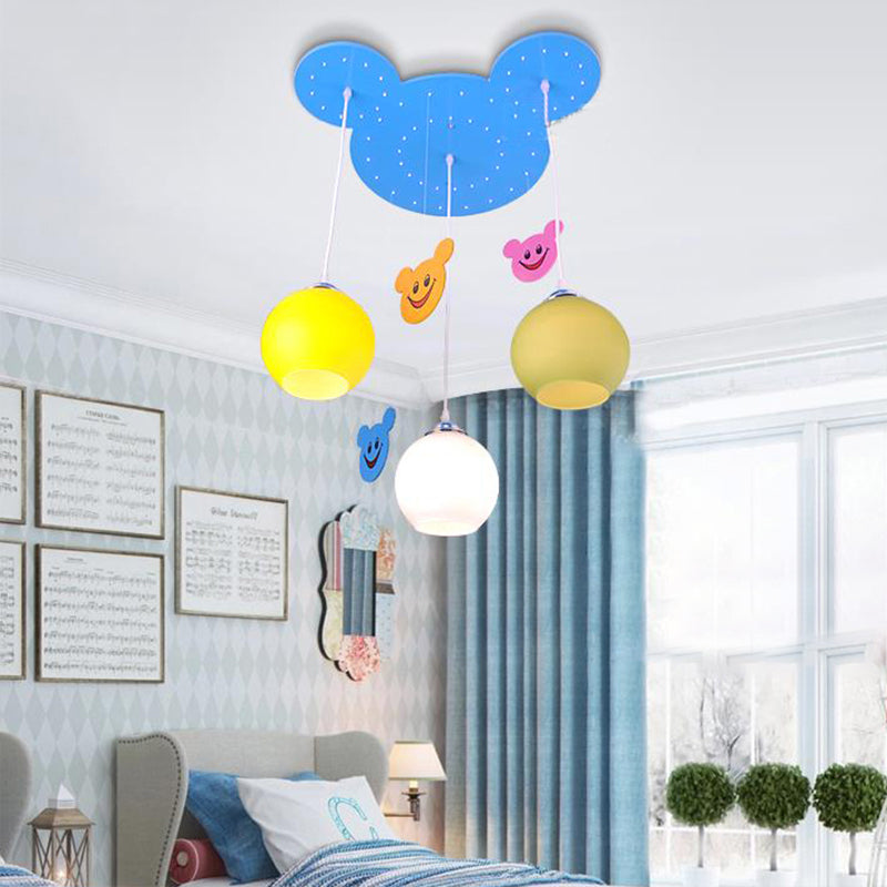 Nursing Room Mouse Pendant Light Wood 3 Lights Modern Style Blue Hanging Light Blue Clearhalo 'Ceiling Lights' 'Pendant Lights' 'Pendants' Lighting' 203916_23cc0821-8f0d-4d81-845d-c6257a29fa23