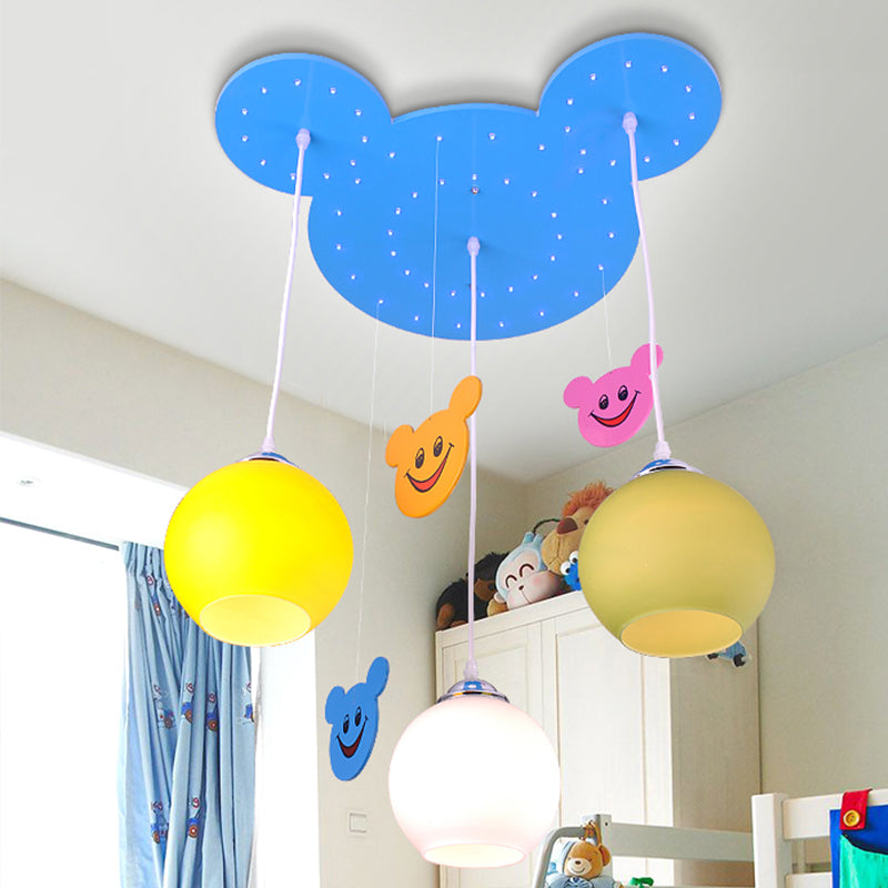 Nursing Room Mouse Pendant Light Wood 3 Lights Modern Style Blue Hanging Light Clearhalo 'Ceiling Lights' 'Pendant Lights' 'Pendants' Lighting' 203917