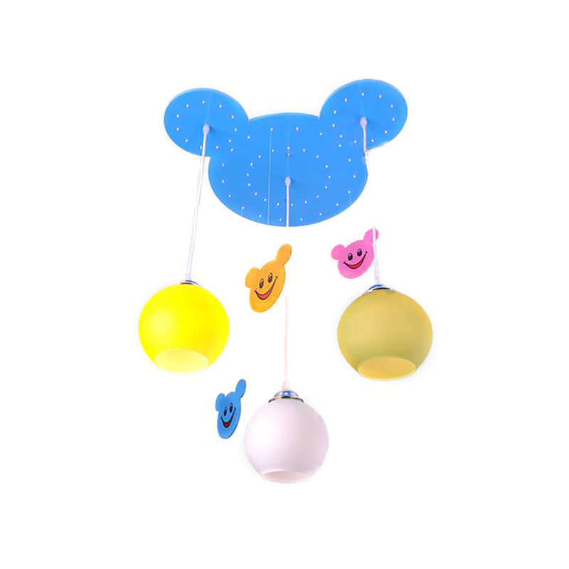 Nursing Room Mouse Pendant Light Wood 3 Lights Modern Style Blue Hanging Light Clearhalo 'Ceiling Lights' 'Pendant Lights' 'Pendants' Lighting' 203918