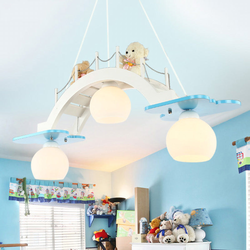 Cartoon Bridge Pendant Light with Toy Bear 3 Lights Hanging Light for Girls Bedroom Blue Clearhalo 'Ceiling Lights' 'Pendant Lights' 'Pendants' Lighting' 203921_01ace6ce-4458-4e1c-9686-3a155b8b9dbe