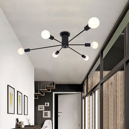 Minimal Sputnik Ceiling Mounted Light Metal Living Room Semi Flush Mount Chandelier 6 Black Clearhalo 'Ceiling Lights' 'Close To Ceiling Lights' 'Close to ceiling' 'Glass shade' 'Glass' 'Semi-flushmount' Lighting' 2039276