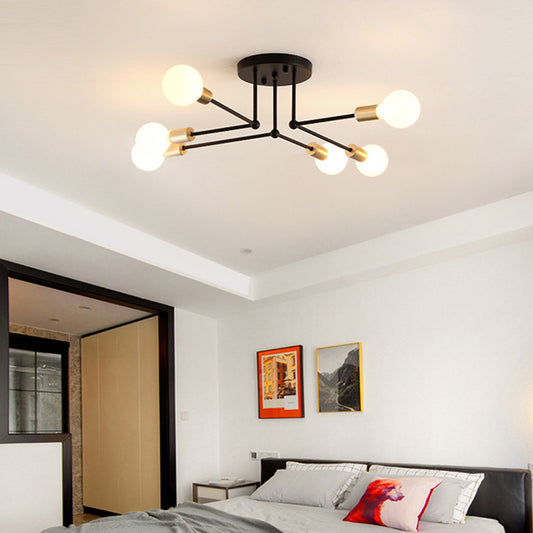 Metal Branching Semi Flush Chandelier Contemporary Ceiling Light Fixture for Living Room 6 Black Clearhalo 'Ceiling Lights' 'Close To Ceiling Lights' 'Close to ceiling' 'Glass shade' 'Glass' 'Semi-flushmount' Lighting' 2039284