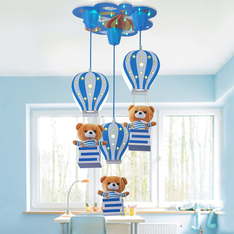 Contemporary Bear Pendant Light Wood 3 Lights Hanging Lamp for Baby Girls Boys Bedroom Clearhalo 'Ceiling Lights' 'Pendant Lights' 'Pendants' Lighting' 203931