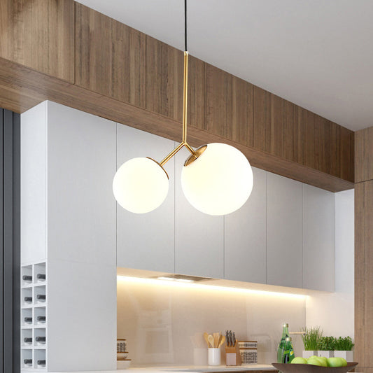 Gold Spherical Chandelier Light Modernity 2 Bulbs Milky Glass Suspension Pendant for Dining Room Gold Clearhalo 'Ceiling Lights' 'Chandeliers' 'Glass shade' 'Glass' 'Modern Chandeliers' 'Modern' Lighting' 2039316