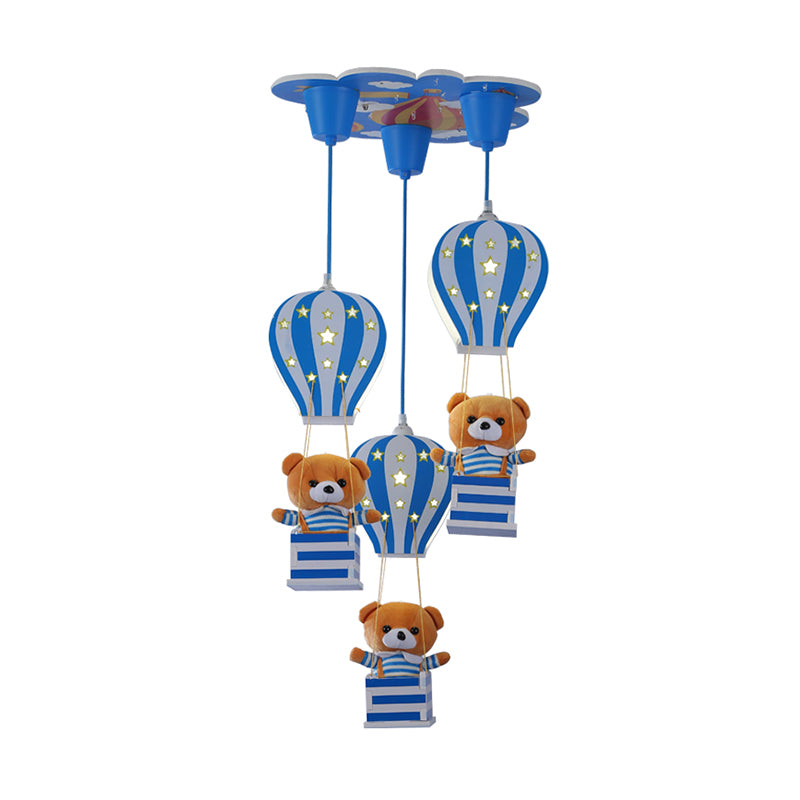 Contemporary Bear Pendant Light Wood 3 Lights Hanging Lamp for Baby Girls Boys Bedroom Clearhalo 'Ceiling Lights' 'Pendant Lights' 'Pendants' Lighting' 203932