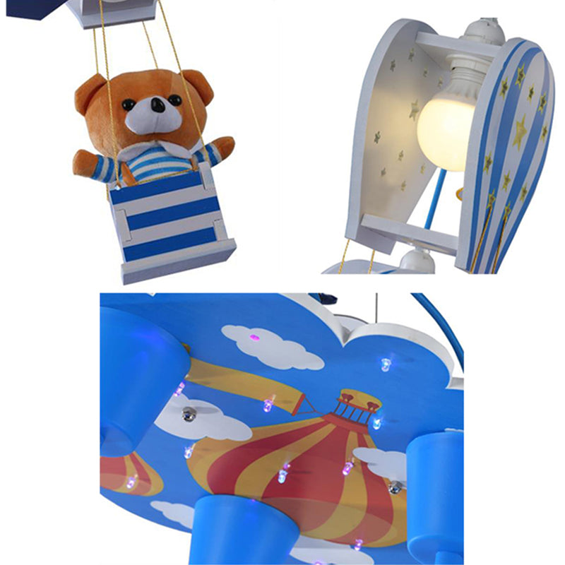 Contemporary Bear Pendant Light Wood 3 Lights Hanging Lamp for Baby Girls Boys Bedroom Clearhalo 'Ceiling Lights' 'Pendant Lights' 'Pendants' Lighting' 203934