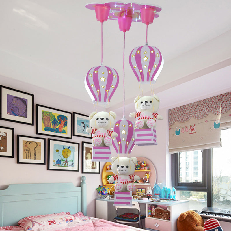 Contemporary Bear Pendant Light Wood 3 Lights Hanging Lamp for Baby Girls Boys Bedroom Clearhalo 'Ceiling Lights' 'Pendant Lights' 'Pendants' Lighting' 203935