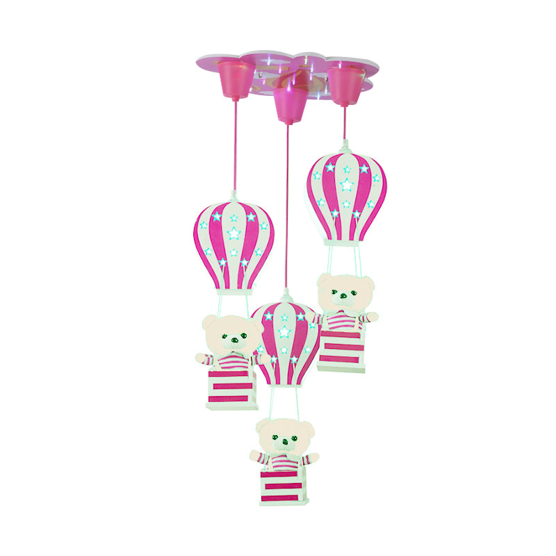 Contemporary Bear Pendant Light Wood 3 Lights Hanging Lamp for Baby Girls Boys Bedroom Clearhalo 'Ceiling Lights' 'Pendant Lights' 'Pendants' Lighting' 203937