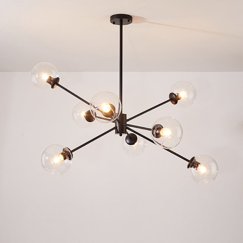 Bubble Clear Glass Chandelier Lamp Minimal 8 Lights Suspension Pendant Light with Sputnik Design Black Clearhalo 'Ceiling Lights' 'Chandeliers' 'Glass shade' 'Glass' 'Modern Chandeliers' 'Modern' Lighting' 2039370