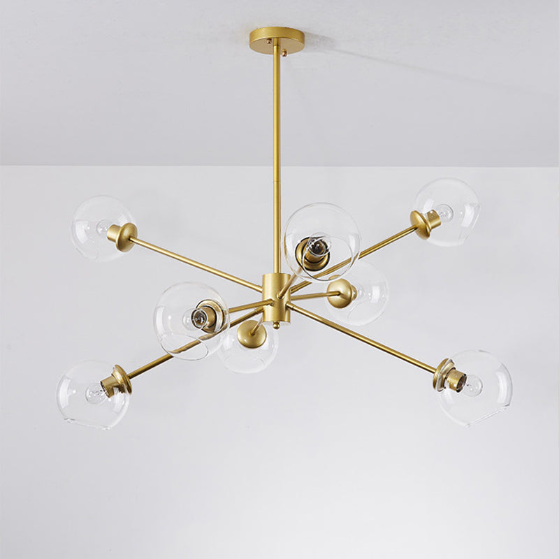 Bubble Clear Glass Chandelier Lamp Minimal 8 Lights Suspension Pendant Light with Sputnik Design Gold Clearhalo 'Ceiling Lights' 'Chandeliers' 'Glass shade' 'Glass' 'Modern Chandeliers' 'Modern' Lighting' 2039372