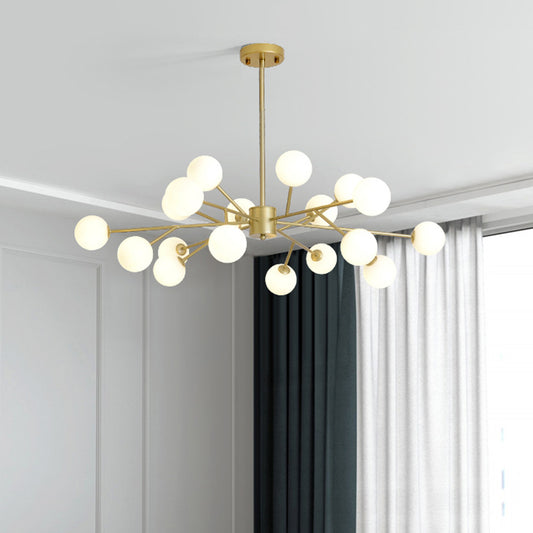 Opal Glass Sphere Drop Pendant Modernity Gold Chandelier Lighting Fixture for Living Room 18 Gold Clearhalo 'Ceiling Lights' 'Chandeliers' 'Glass shade' 'Glass' 'Modern Chandeliers' 'Modern' Lighting' 2039375