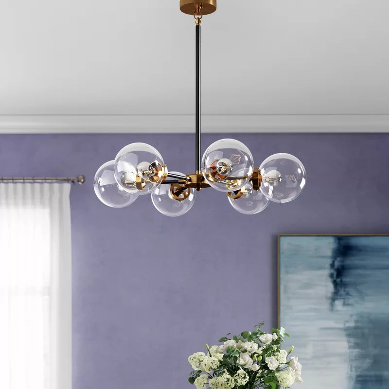 Gold and Black Bubble Chandelier Minimal 6 Lights Glass Pendant Lighting Fixture Clearhalo 'Ceiling Lights' 'Chandeliers' 'Glass shade' 'Glass' 'Modern Chandeliers' 'Modern' Lighting' 2039396
