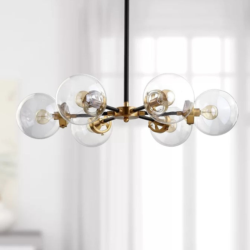 Gold and Black Bubble Chandelier Minimal 6 Lights Glass Pendant Lighting Fixture Gold-Black Smoke Grey Clearhalo 'Ceiling Lights' 'Chandeliers' 'Glass shade' 'Glass' 'Modern Chandeliers' 'Modern' Lighting' 2039397