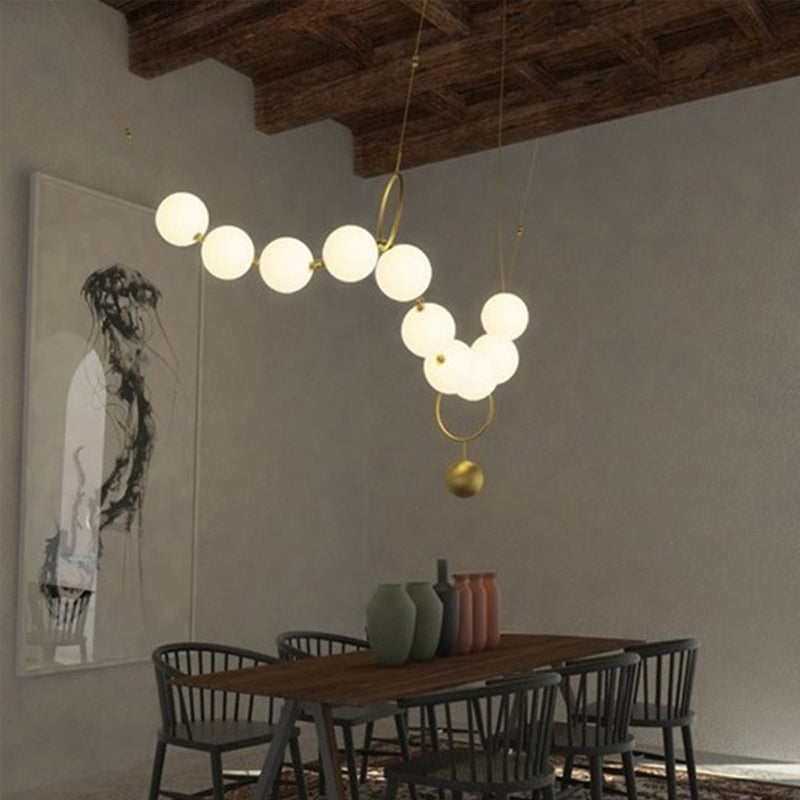 Round Hanging Ceiling Light Nordic Opal Glass 10-Light Dining Room Chandelier Lighting Fixture with Necklace Design in Gold Gold Clearhalo 'Ceiling Lights' 'Chandeliers' 'Glass shade' 'Glass' 'Modern Chandeliers' 'Modern' Lighting' 2039406