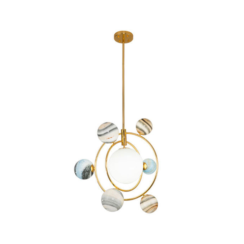 Stained Glass Solar System Chandelier Modern Style Pendant Light Kit in Gold for Living Room Clearhalo 'Ceiling Lights' 'Chandeliers' 'Glass shade' 'Glass' 'Modern Chandeliers' 'Modern' Lighting' 2039419