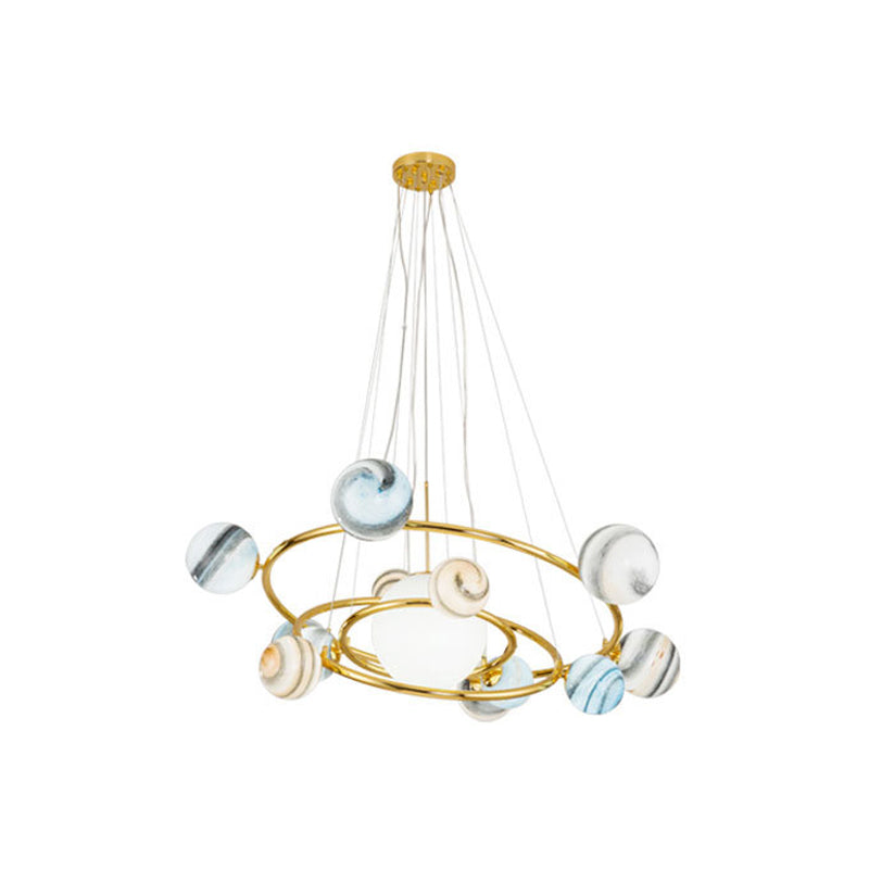 Stained Glass Solar System Chandelier Modern Style Pendant Light Kit in Gold for Living Room Clearhalo 'Ceiling Lights' 'Chandeliers' 'Glass shade' 'Glass' 'Modern Chandeliers' 'Modern' Lighting' 2039423