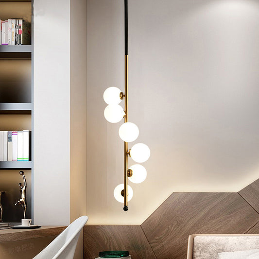 6 Heads Bedroom Pendant Chandelier Simple Gold Hanging Light Fixture with Globe Opaline Glass Shade Gold Clearhalo 'Ceiling Lights' 'Chandeliers' 'Glass shade' 'Glass' 'Modern Chandeliers' 'Modern' Lighting' 2039433