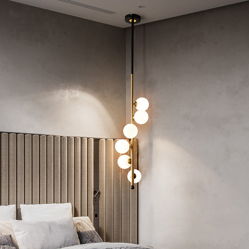6 Heads Bedroom Pendant Chandelier Simple Gold Hanging Light Fixture with Globe Opaline Glass Shade Clearhalo 'Ceiling Lights' 'Chandeliers' 'Glass shade' 'Glass' 'Modern Chandeliers' 'Modern' Lighting' 2039435