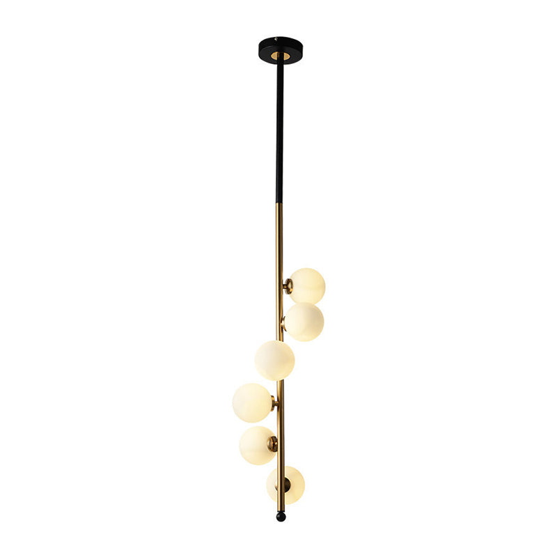 6 Heads Bedroom Pendant Chandelier Simple Gold Hanging Light Fixture with Globe Opaline Glass Shade Clearhalo 'Ceiling Lights' 'Chandeliers' 'Glass shade' 'Glass' 'Modern Chandeliers' 'Modern' Lighting' 2039437