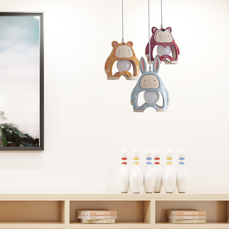 Nordic Style Animals Hanging Pendant Light 3 Lights Resin Pendant Lamp for Baby Bedroom Clearhalo 'Ceiling Lights' 'Pendant Lights' 'Pendants' Lighting' 203944