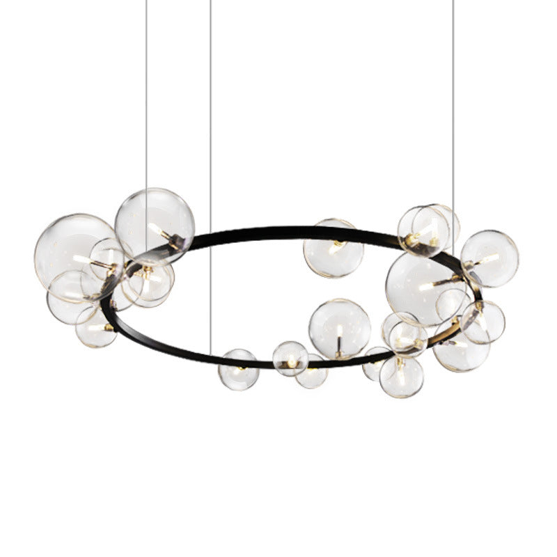 Orb Clear Glass Chandelier Light Minimalist Black Pendant Lighting Fixture for Dining Room Clearhalo 'Ceiling Lights' 'Chandeliers' 'Glass shade' 'Glass' 'Modern Chandeliers' 'Modern' Lighting' 2039469