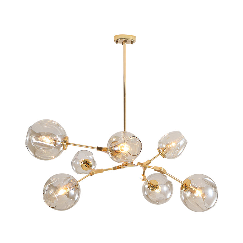 Simplicity Cup Shade Drop Pendant Clear Dimpled Glass 7-Bulb Dining Room Pendant Chandelier in Gold Clearhalo 'Ceiling Lights' 'Chandeliers' 'Glass shade' 'Glass' 'Modern Chandeliers' 'Modern' Lighting' 2039517