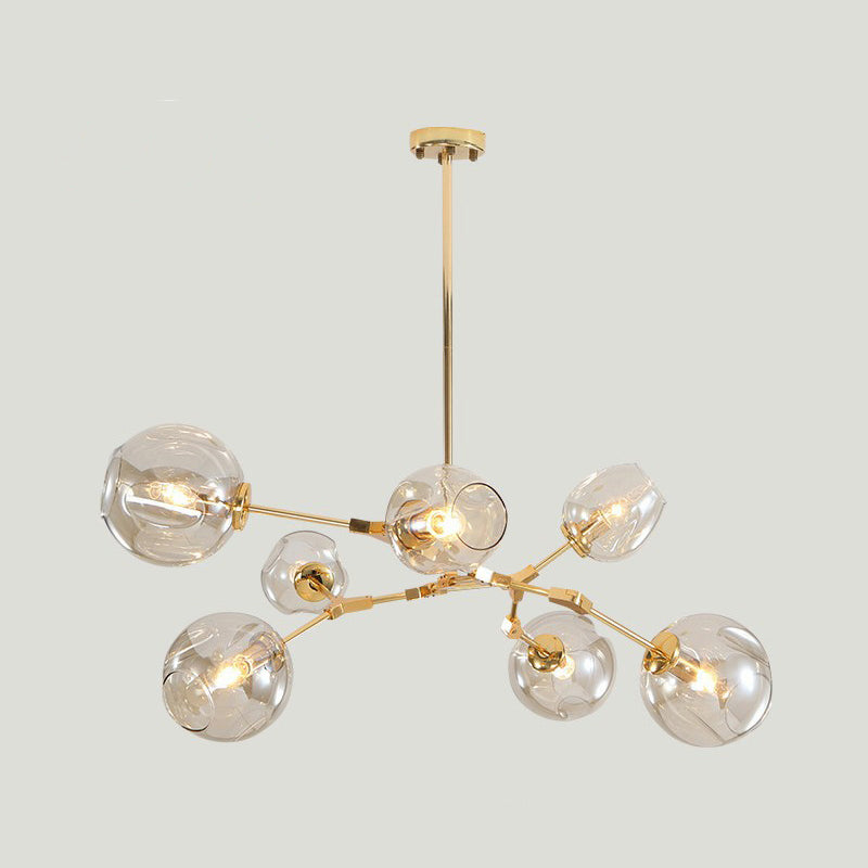 Simplicity Cup Shade Drop Pendant Clear Dimpled Glass 7-Bulb Dining Room Pendant Chandelier in Gold Clearhalo 'Ceiling Lights' 'Chandeliers' 'Glass shade' 'Glass' 'Modern Chandeliers' 'Modern' Lighting' 2039518
