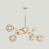 Simplicity Cup Shade Drop Pendant Clear Dimpled Glass 7-Bulb Dining Room Pendant Chandelier in Gold Clearhalo 'Ceiling Lights' 'Chandeliers' 'Glass shade' 'Glass' 'Modern Chandeliers' 'Modern' Lighting' 2039518