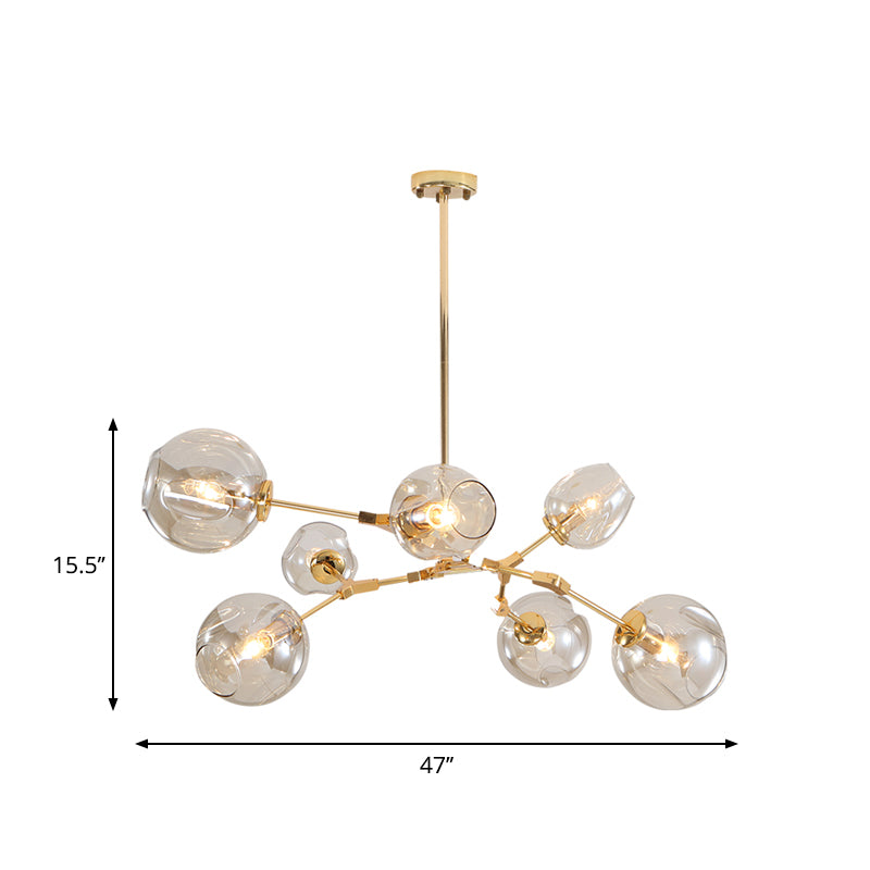 Simplicity Cup Shade Drop Pendant Clear Dimpled Glass 7-Bulb Dining Room Pendant Chandelier in Gold Clearhalo 'Ceiling Lights' 'Chandeliers' 'Glass shade' 'Glass' 'Modern Chandeliers' 'Modern' Lighting' 2039519