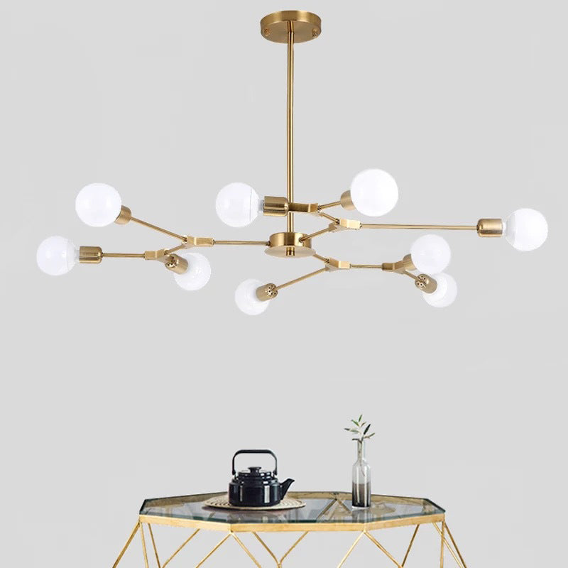 Metal Sputnik Chandelier Modern Pendant Lighting Fixture with Molecular White Glass Shade 9 Gold Clearhalo 'Ceiling Lights' 'Chandeliers' 'Glass shade' 'Glass' 'Modern Chandeliers' 'Modern' 'Pendant Lights' Lighting' 2039520