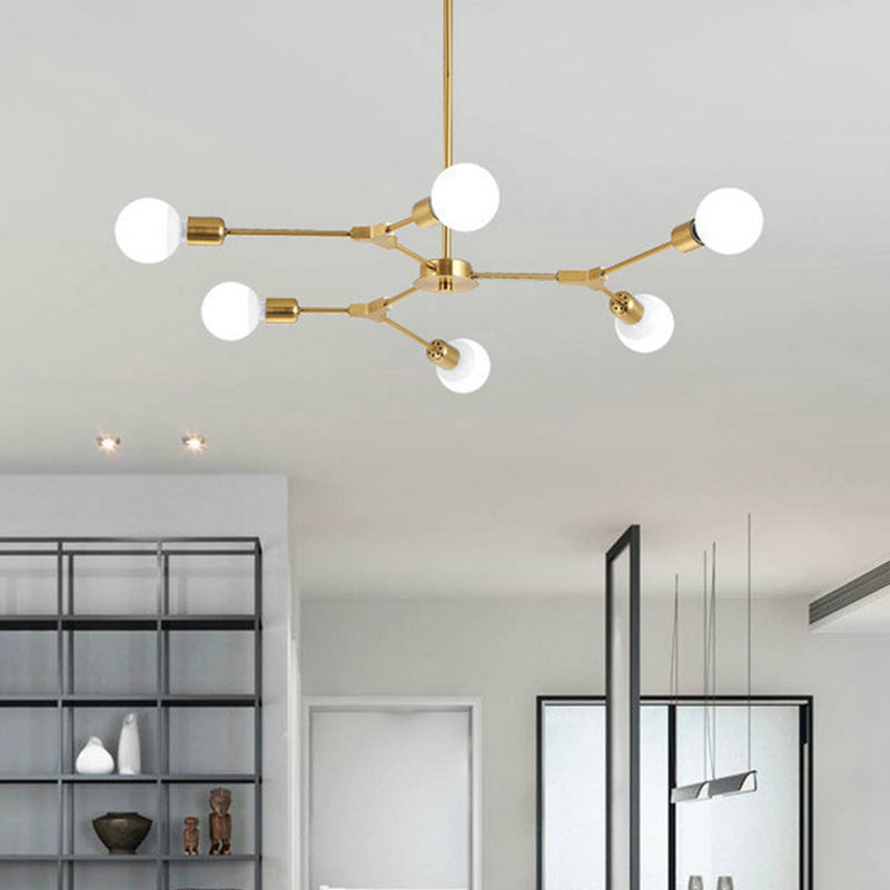 Metal Sputnik Chandelier Modern Pendant Lighting Fixture with Molecular White Glass Shade 6 Gold Clearhalo 'Ceiling Lights' 'Chandeliers' 'Glass shade' 'Glass' 'Modern Chandeliers' 'Modern' 'Pendant Lights' Lighting' 2039525