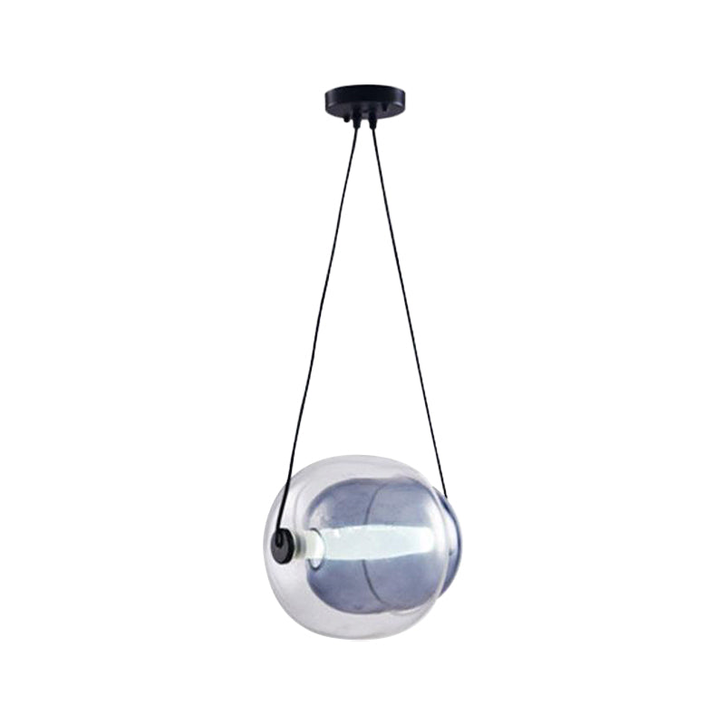 Oval Drop Pendant Minimal Dual Glass 1 Head Living Room Hanging Lighting in Purple Clearhalo 'Ceiling Lights' 'Glass shade' 'Glass' 'Modern Pendants' 'Modern' 'Pendant Lights' 'Pendants' Lighting' 2039544