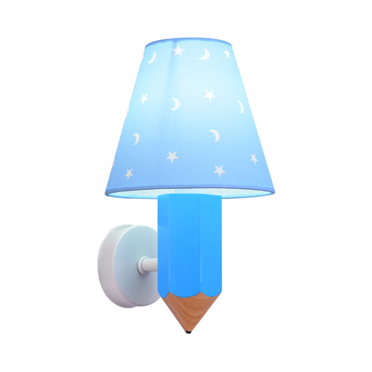 Pencil Child Bedroom Wall Light with Tapered Shade Resin 1 Head Modern Sconce Light in Blue Clearhalo 'Wall Lamps & Sconces' 'Wall Lights' Lighting' 203957