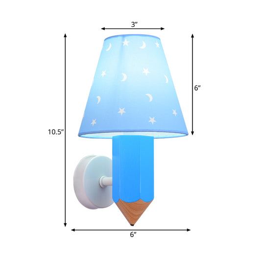 Pencil Child Bedroom Wall Light with Tapered Shade Resin 1 Head Modern Sconce Light in Blue Clearhalo 'Wall Lamps & Sconces' 'Wall Lights' Lighting' 203958