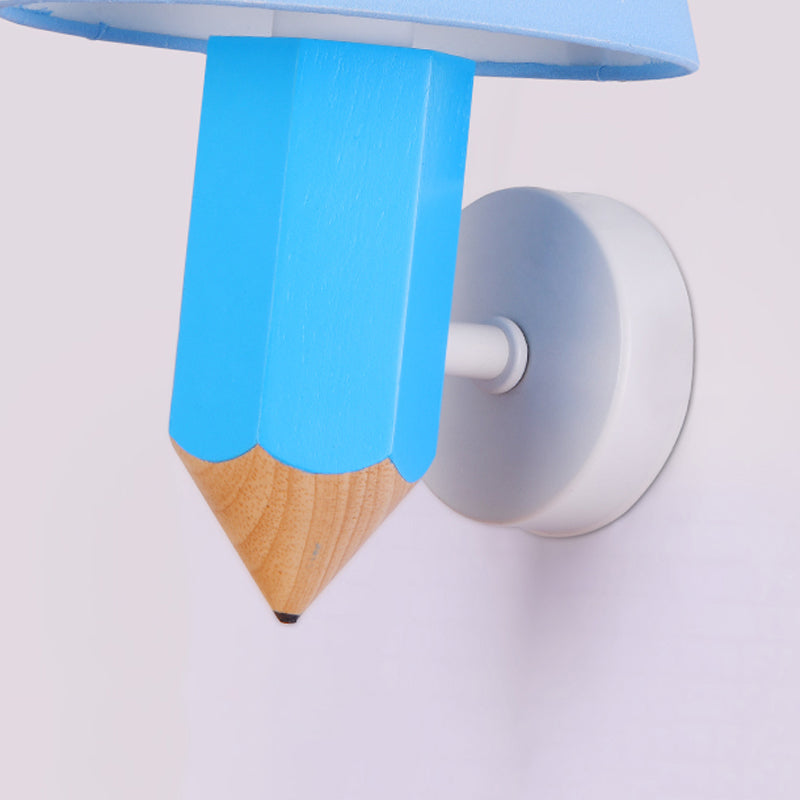 Pencil Child Bedroom Wall Light with Tapered Shade Resin 1 Head Modern Sconce Light in Blue Clearhalo 'Wall Lamps & Sconces' 'Wall Lights' Lighting' 203959