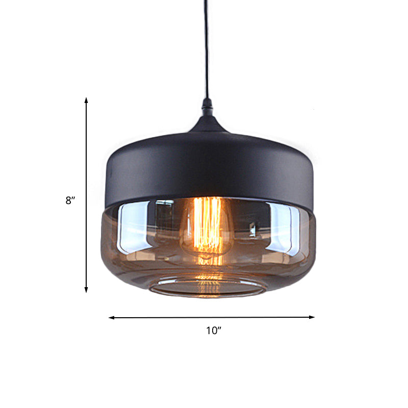 Cylinder Pendant Lighting Industrial 1 Light Brown Glass Hanging Ceiling Light in Black, 5"/7"/8" Wide Clearhalo 'Ceiling Lights' 'Glass shade' 'Glass' 'Industrial Pendants' 'Industrial' 'Middle Century Pendants' 'Pendant Lights' 'Pendants' 'Tiffany' Lighting' 203960