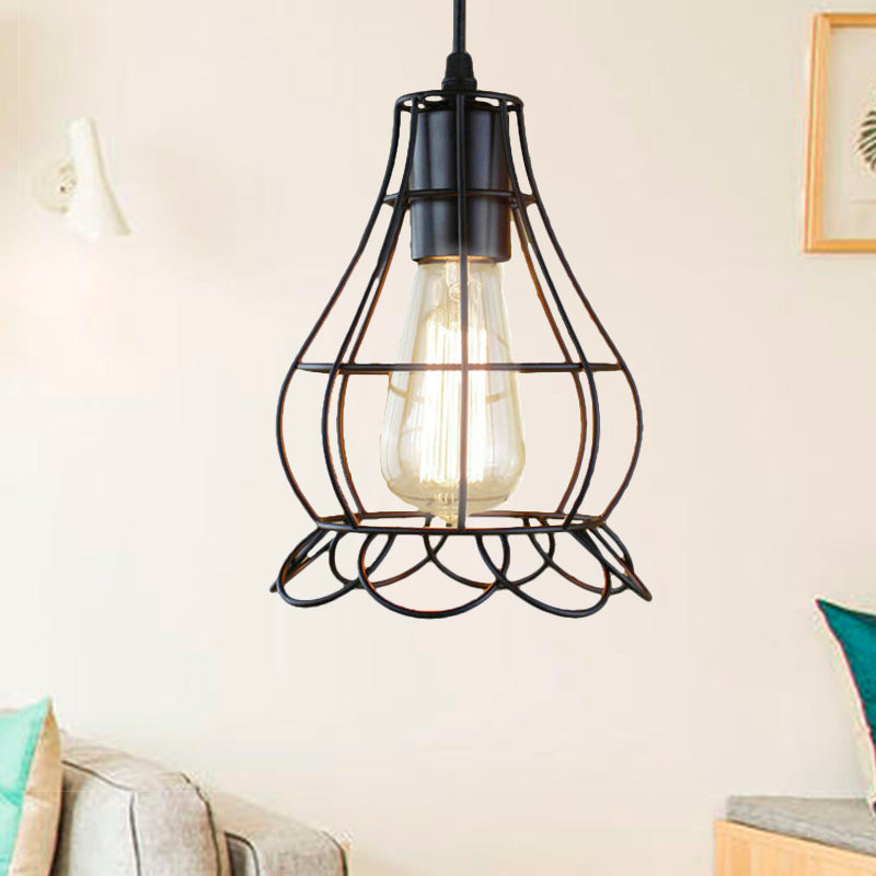1 Head Pendant Lighting with Flower Cage Shade Metal Industrial Bedroom Height Adjustable Ceiling Light Fixture Clearhalo 'Ceiling Lights' 'Modern Pendants' 'Modern' 'Pendant Lights' 'Pendants' Lighting' 203963