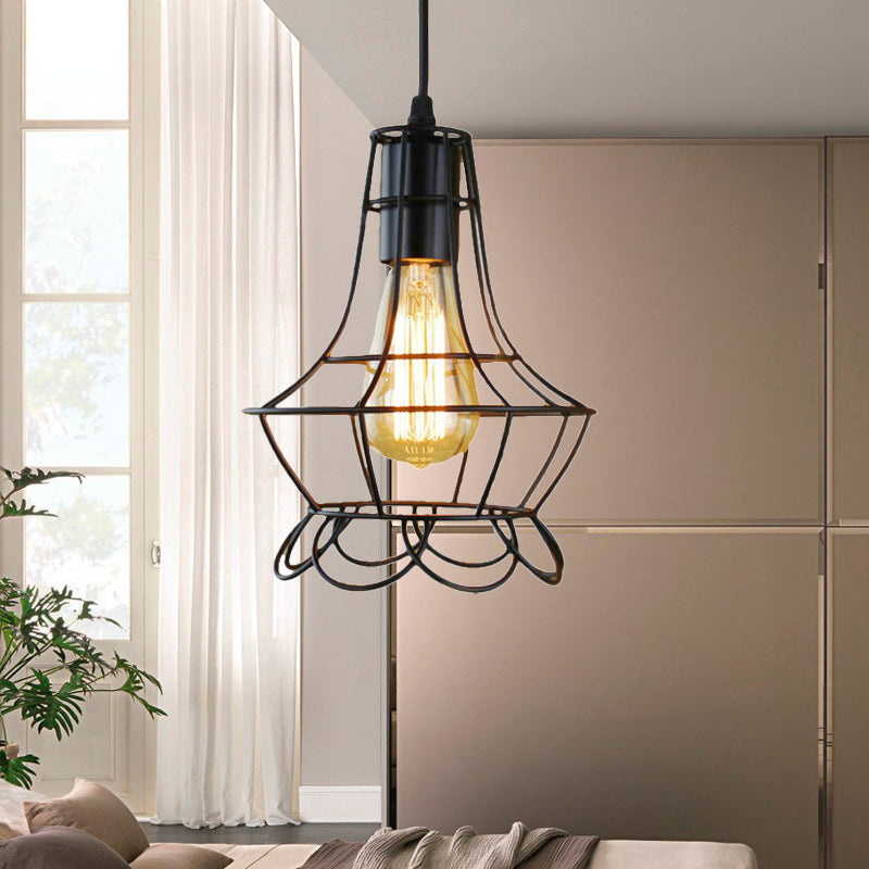 1 Head Pendant Lighting with Flower Cage Shade Metal Industrial Bedroom Height Adjustable Ceiling Light Fixture Clearhalo 'Ceiling Lights' 'Modern Pendants' 'Modern' 'Pendant Lights' 'Pendants' Lighting' 203964