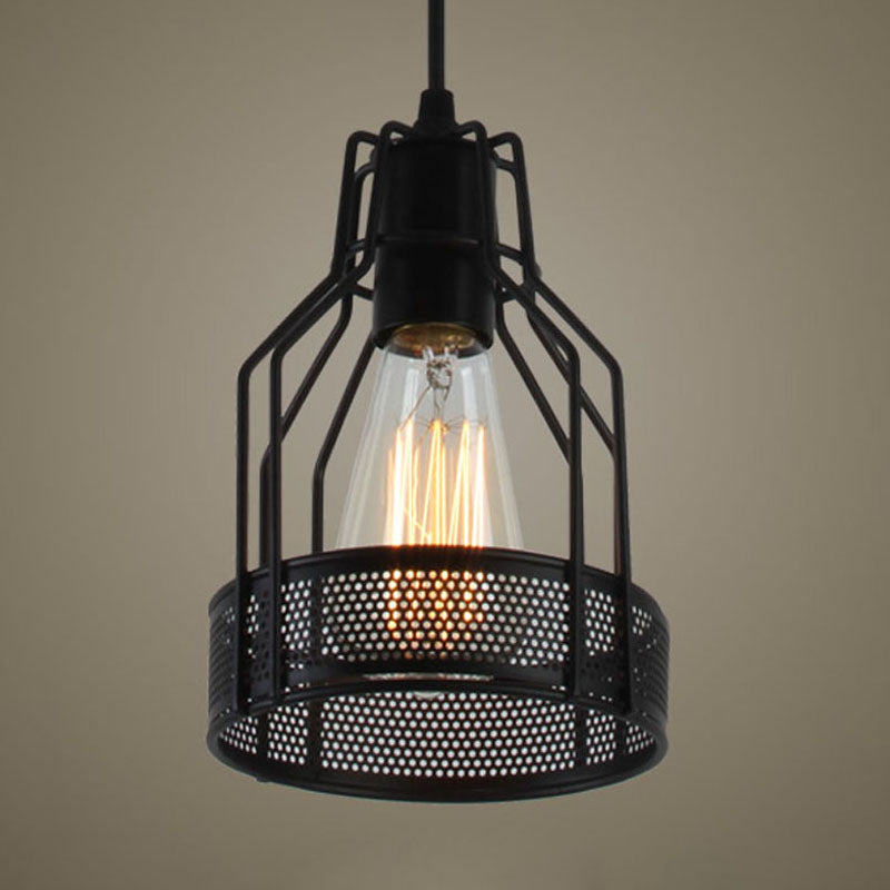 Caged Restaurant Pendant Lighting Antique Industrial Metal 1 Bulb Black Hanging Fixture with Mesh Screen Clearhalo 'Ceiling Lights' 'Modern Pendants' 'Modern' 'Pendant Lights' 'Pendants' Lighting' 203966