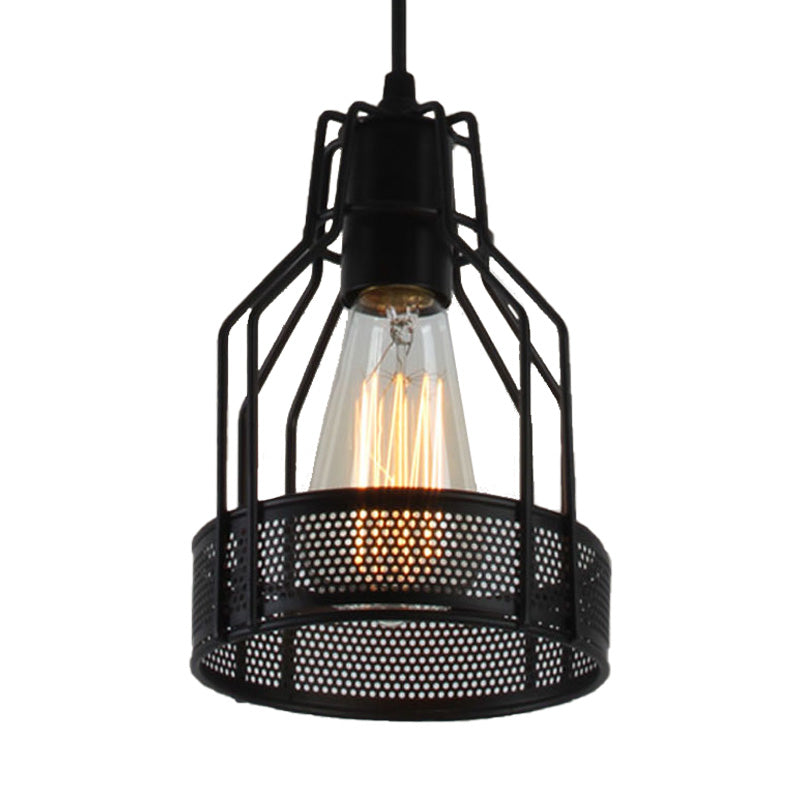 Caged Restaurant Pendant Lighting Antique Industrial Metal 1 Bulb Black Hanging Fixture with Mesh Screen Clearhalo 'Ceiling Lights' 'Modern Pendants' 'Modern' 'Pendant Lights' 'Pendants' Lighting' 203967