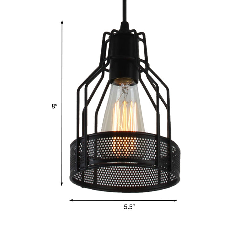 Caged Restaurant Pendant Lighting Antique Industrial Metal 1 Bulb Black Hanging Fixture with Mesh Screen Clearhalo 'Ceiling Lights' 'Modern Pendants' 'Modern' 'Pendant Lights' 'Pendants' Lighting' 203968