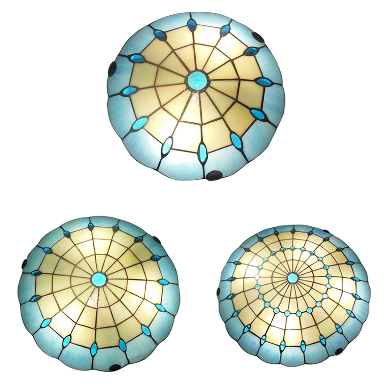 12"/16"/19.5" Wide Bedroom Ceiling Light Tiffany Blue Dome Shade Flush Mount Light with Jewel Decoration Clearhalo 'Ceiling Lights' 'Close To Ceiling Lights' 'Close to ceiling' 'Flush mount' Lighting' 20400