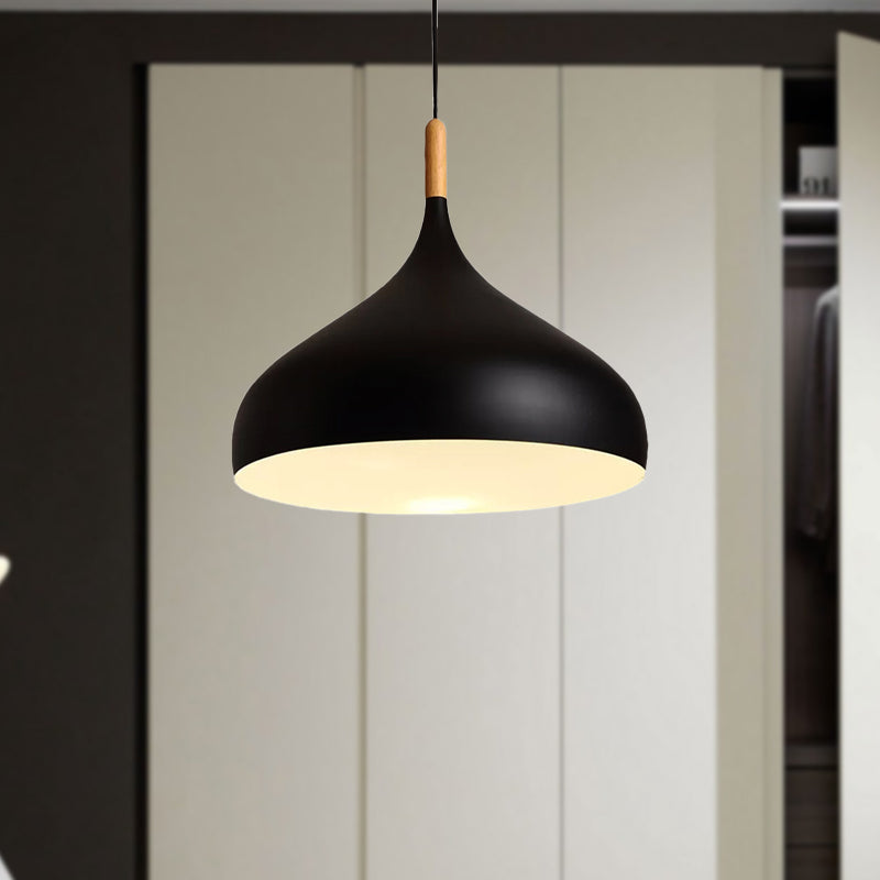 12.5"/16.5" W Dome Metallic Pendant Ceiling Lamp Simple Style 1 Head Dining Room Hanging Lamp in Black/White Clearhalo 'Ceiling Lights' 'Modern Pendants' 'Modern' 'Pendant Lights' 'Pendants' Lighting' 204011