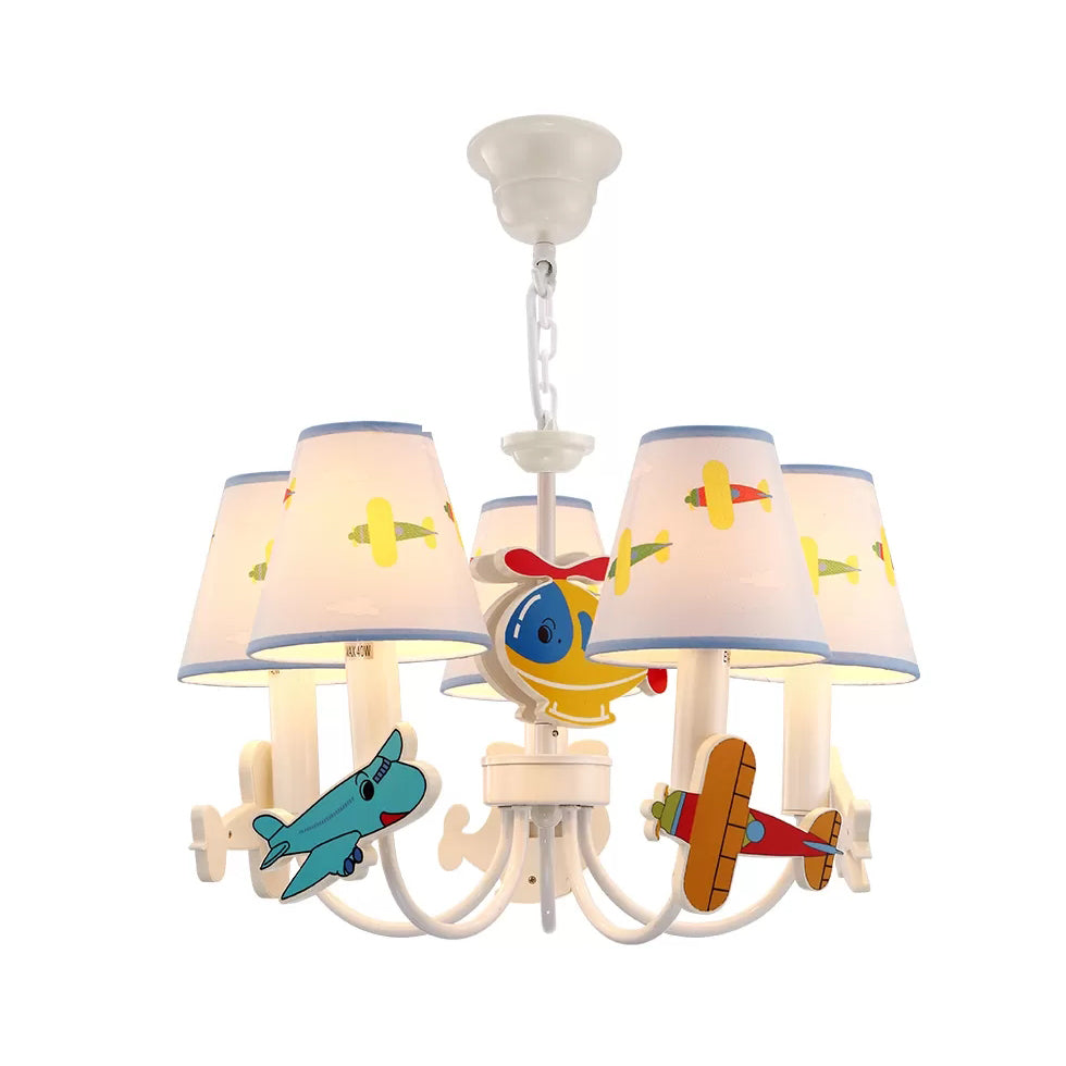 Kids White Suspension Light with Airplane Tapered Shade 5 Lights Metal Chandelier for Bedroom Clearhalo 'Ceiling Lights' 'Chandeliers' Lighting' options 204023