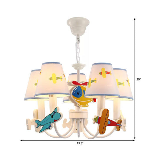 Kids White Suspension Light with Airplane Tapered Shade 5 Lights Metal Chandelier for Bedroom Clearhalo 'Ceiling Lights' 'Chandeliers' Lighting' options 204024