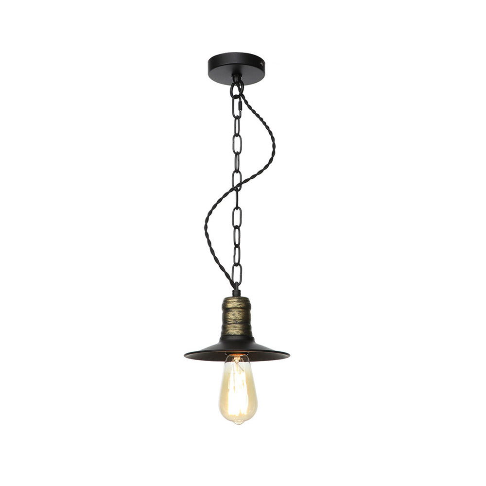 7"/8.5"/10" Wide Wrought Iron Black Pendant Flat 1-Light Retro Hanging Ceiling Light for Living Room Clearhalo 'Art Deco Pendants' 'Black' 'Cast Iron' 'Ceiling Lights' 'Ceramic' 'Crystal' 'Industrial Pendants' 'Industrial' 'Metal' 'Middle Century Pendants' 'Pendant Lights' 'Pendants' 'Rustic Pendants' 'Tiffany' Lighting' 204033