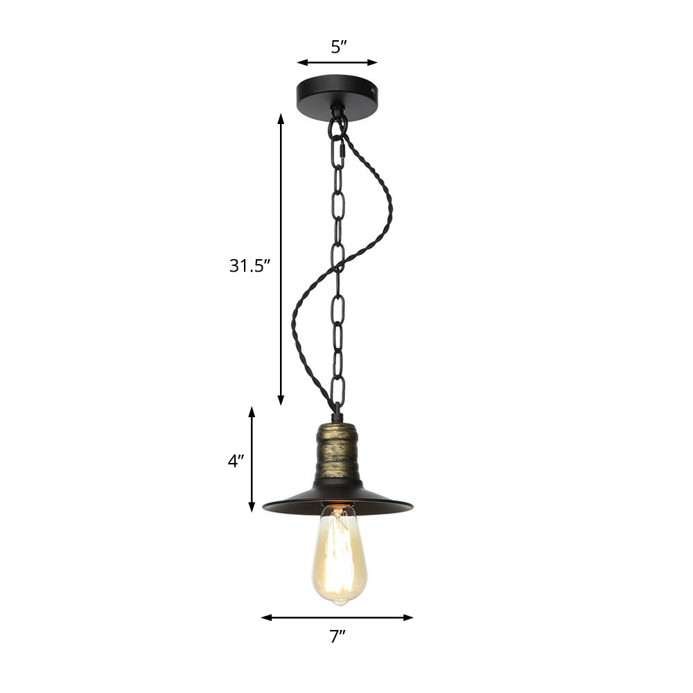 7"/8.5"/10" Wide Wrought Iron Black Pendant Flat 1-Light Retro Hanging Ceiling Light for Living Room Clearhalo 'Art Deco Pendants' 'Black' 'Cast Iron' 'Ceiling Lights' 'Ceramic' 'Crystal' 'Industrial Pendants' 'Industrial' 'Metal' 'Middle Century Pendants' 'Pendant Lights' 'Pendants' 'Rustic Pendants' 'Tiffany' Lighting' 204034