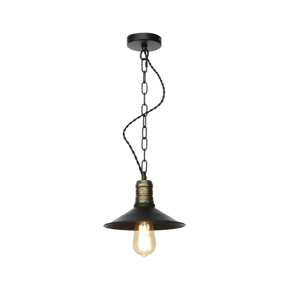 7"/8.5"/10" Wide Wrought Iron Black Pendant Flat 1-Light Retro Hanging Ceiling Light for Living Room Clearhalo 'Art Deco Pendants' 'Black' 'Cast Iron' 'Ceiling Lights' 'Ceramic' 'Crystal' 'Industrial Pendants' 'Industrial' 'Metal' 'Middle Century Pendants' 'Pendant Lights' 'Pendants' 'Rustic Pendants' 'Tiffany' Lighting' 204037